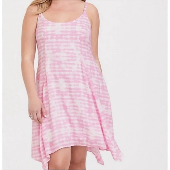 TORRID pink white tie-dye chillis handkerchief dress adjustable straps costal - Picture 2 of 12